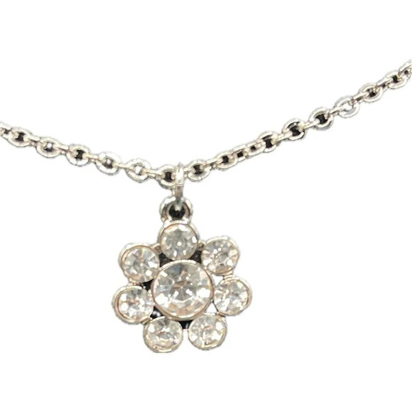 Guess Silver Logo Pave Butterfly Heart Pave Flower Charm 3 Strand Chain Necklace - Picture 5 of 6